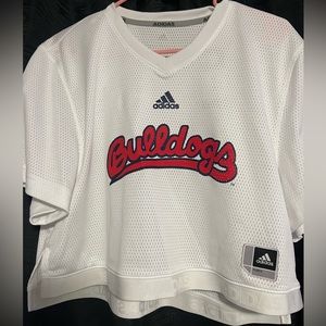 Adidas white cropped jersey FRESNO STATE.